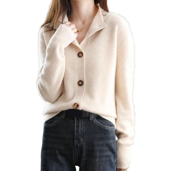 Женский свитер-пальто однобортный с воротником-стойкой и длинными рукавами, свободный трикотаж чистого цвета