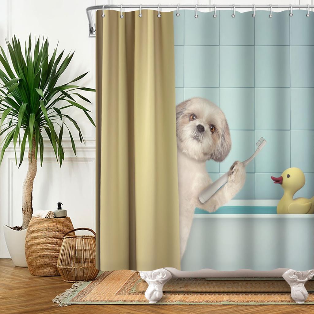 Забавная шторка для душа с котами, мультяшные милые коты, собака, детская шторка для душа для ванной, водонепроницаемый полиэстер, домашний декор, шторки для душа