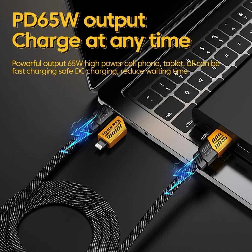 4 в 1 PD 65 Вт 27 Вт USB-кабель Type C с двумя разъемами Lighting Mecha Style для быстрой зарядки USB-кабелем C для iPhone 15 Samsung Xiaomi