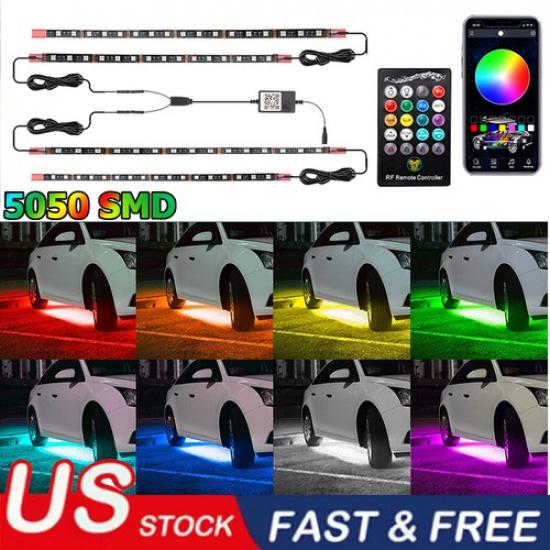 4PCS RGB 210 LED Strip Under Car Tube Underglow Underbody System Neon Light Kit