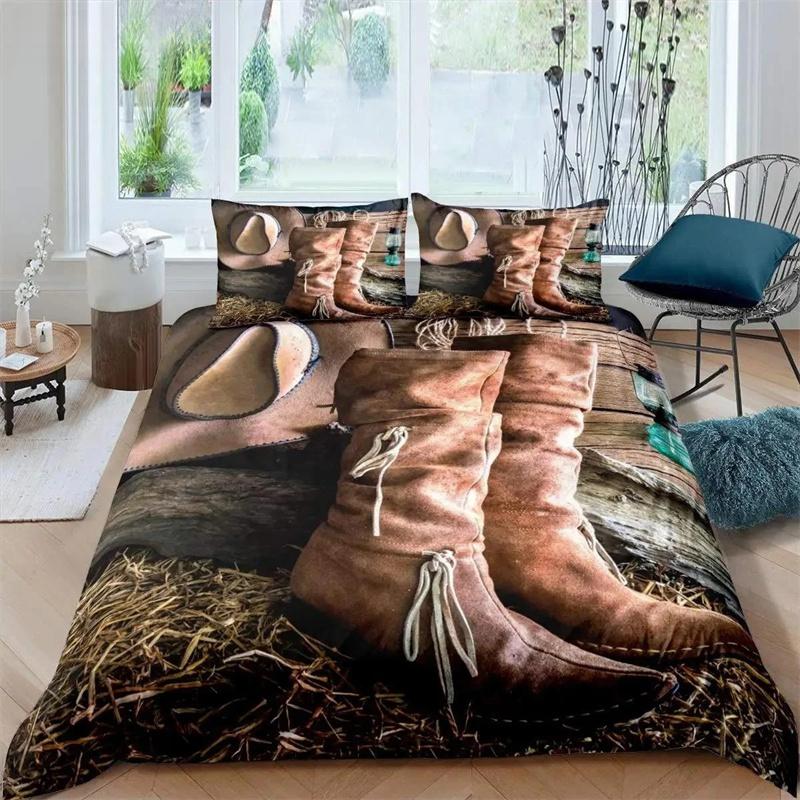 Комплект постельного белья в стиле вестерн-ковбой, винтажный комплект постельного белья в фермерском стиле для детей, мальчиков, подростков, размер Queen, мягкий, 2/3 предмета, полиэстер, пододеяльник