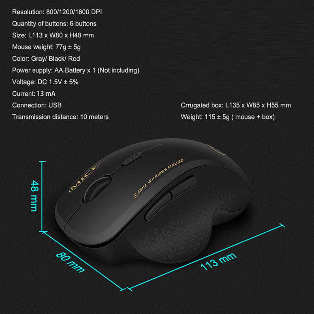 Беспроводная оптическая мышь 2,4 ГГц, игровая мышь для ПК, 6 кнопок и USB-приемник для ноутбука