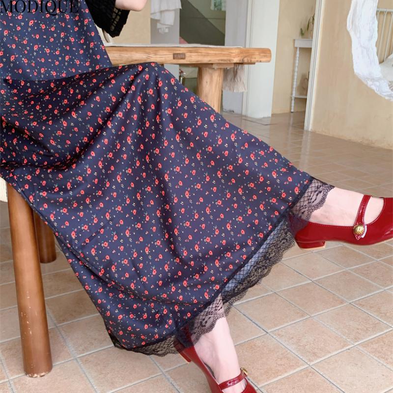 MODIQUE Летние платья больших размеров для женщин, свободные, сладкие, с цветочным принтом, кружевные, плиссированные, длинные, женские, повседневные, с коротким рукавом, с круглым вырезом