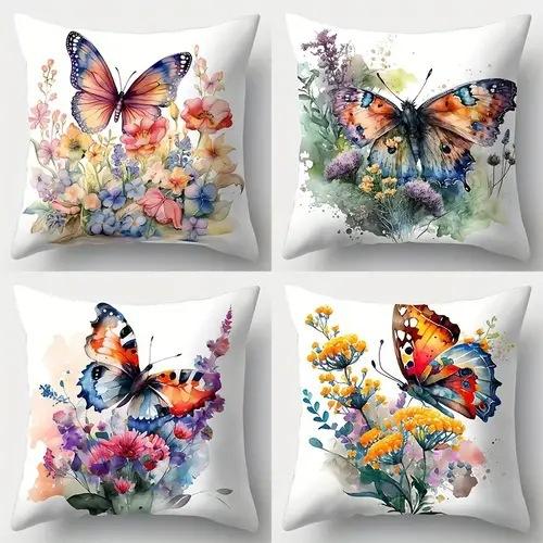 Flowers, Butterflies, Birds Throw Pillow Covers With Digital Printing Of Short Plush Fabric Car-Shaped Sofa Cushion Home Decor