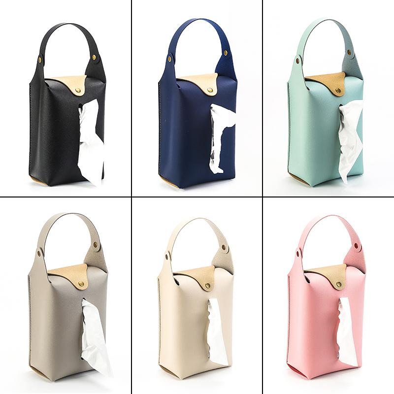 Retro Elegant Leather Tissue Box Hanging Car Tissue Bag Universal Portable Waterproof Home Kitchen Napkin Organizer Nordic