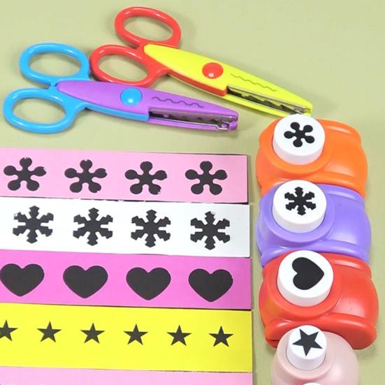 Kids DIY Craft Hole Punch Set Safe Material Develop Fine Motor Skills Inspire Easy To Use Crafting Kit with 12 Shapes Scissors