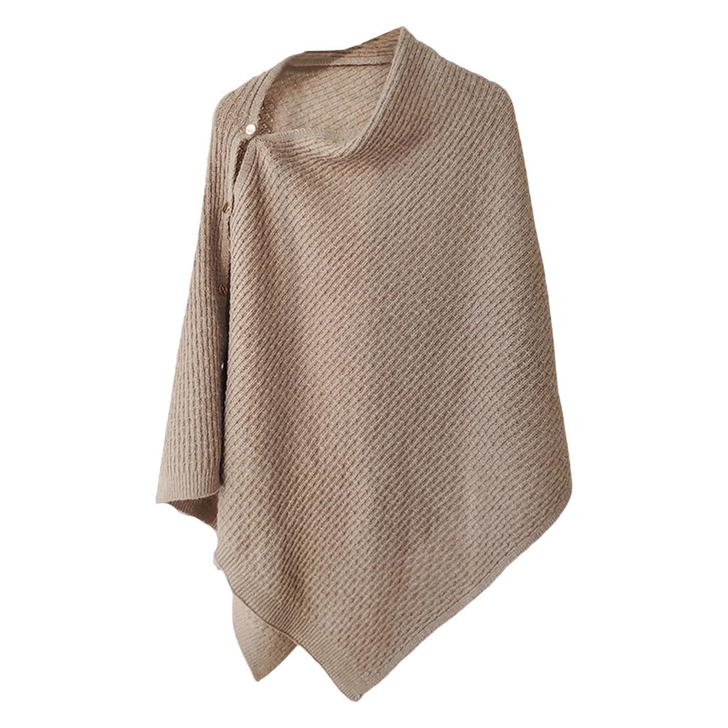 Ladies' Fashionable Knitted Shawl Cape With Buckle Yarn Plaid Scarf, Women's Versatile Warm Plain Weave Shawl