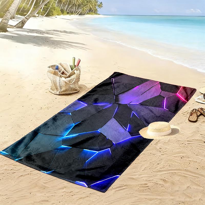 Geometric neon lights 2D Flat Print Beach Towel, Large Soft Quick Dry Towel for Beach Camping SwimmingZSTJ0915229