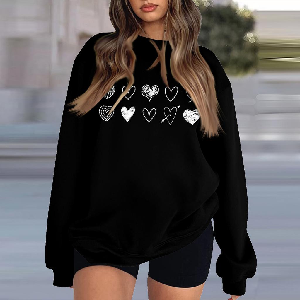 Women's Fashion Casual Round Neck Loose Long Sleeve Valentine's Day Printed Sweatshirt