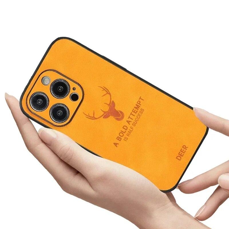 Винтажный кожаный чехол с оленем из овечьей кожи для iPhone 15 14 13 12 11 Pro Max 15Pro 14Pro 13Pro, полное покрытие для Magsafe с беспроводной зарядкой