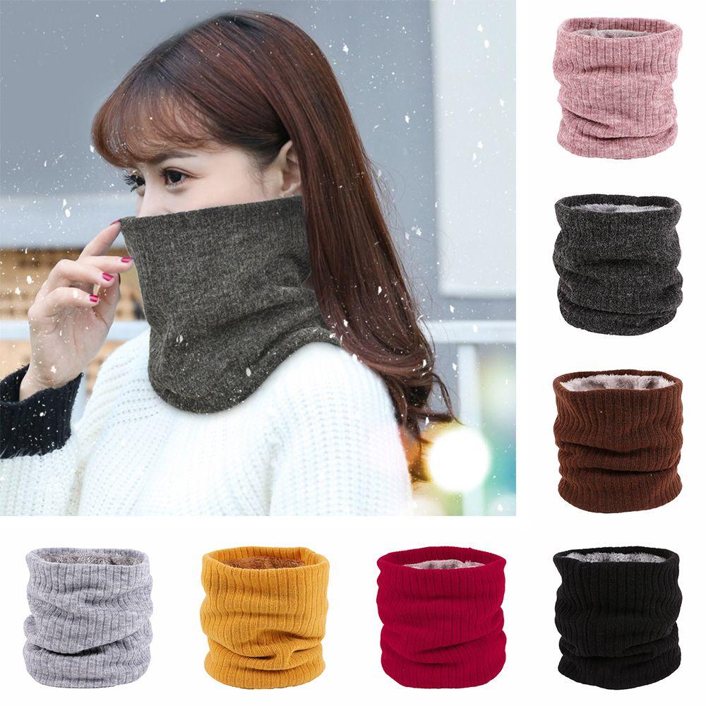 Scarf Knitted Double-Layer Circle Loop Scarves Fleece Lined Scarf Neck Warmer Winter Neck Gaiter