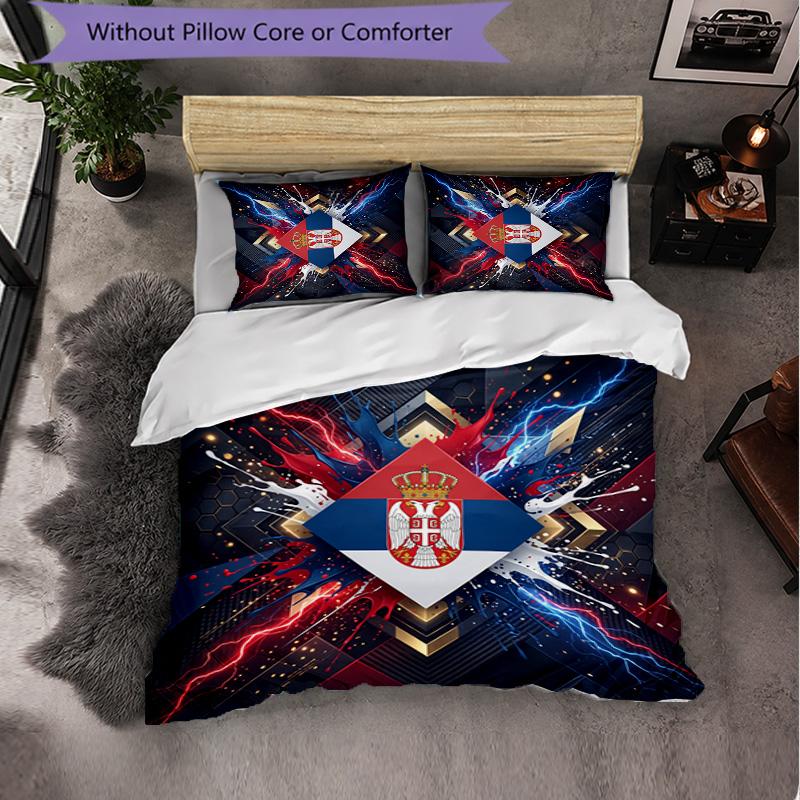 Serbia Pattern 3 Pieces Bedding Set Soft Microfiber Duvet Cover with Pillow Cases for Bedroom