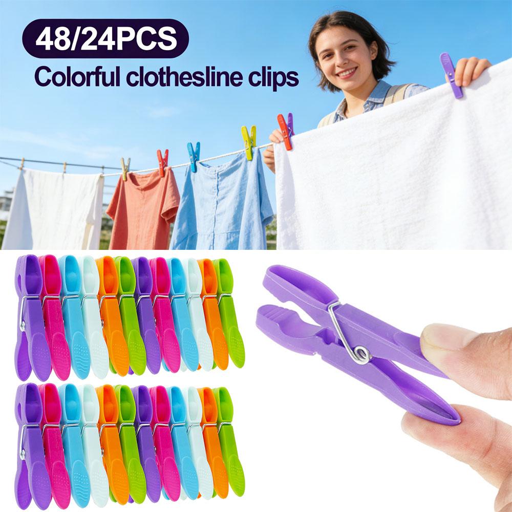 24/48pcs Clothes Pegs Plastic Color Clothes Clips Multi-purpose Washing Line Strong Windproof Washing Clips Home Laundry Pegs
