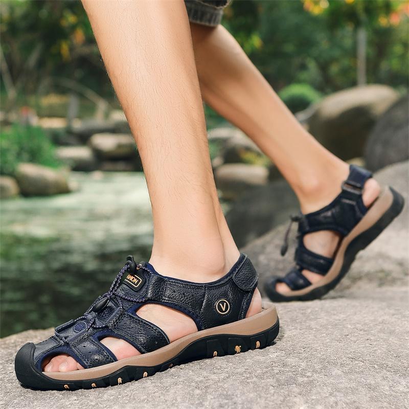 Летние мужские сандалии, кожаная мужская повседневная обувь, уличные мужские кожаные сандалии для мужчин, пляжная обувь, римская обувь, большие размеры 38-48