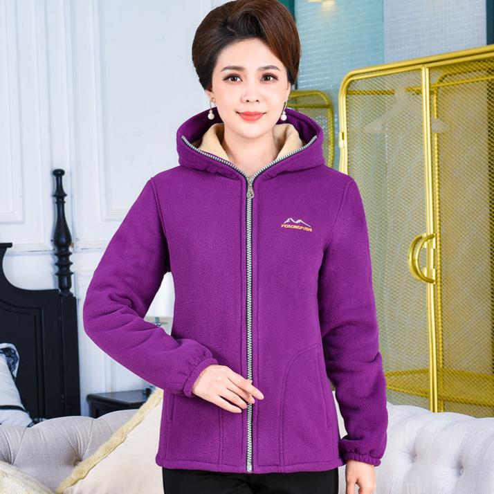 5XL Autumn and Winter Women's Hooded Jacket Polar Fleece Plus Velvet Warm Fleece Loose Sweater