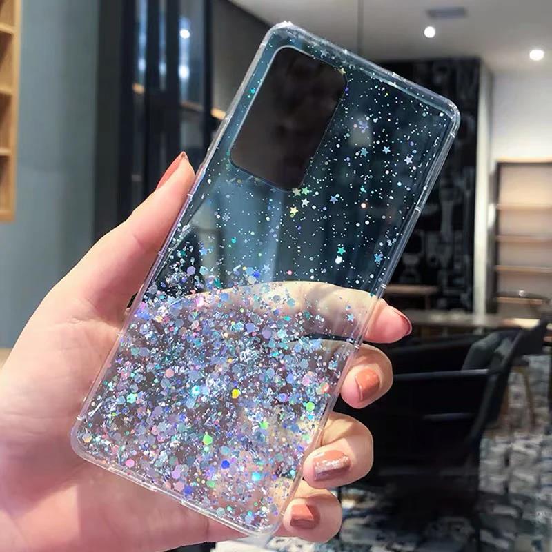 Роскошный блестящий чехол для Huawei P30 P40 P50 P20 Pro Lite Прозрачный мягкий чехол для Huawei P9 P10 Plus Противоударный чехол для задней крышки
