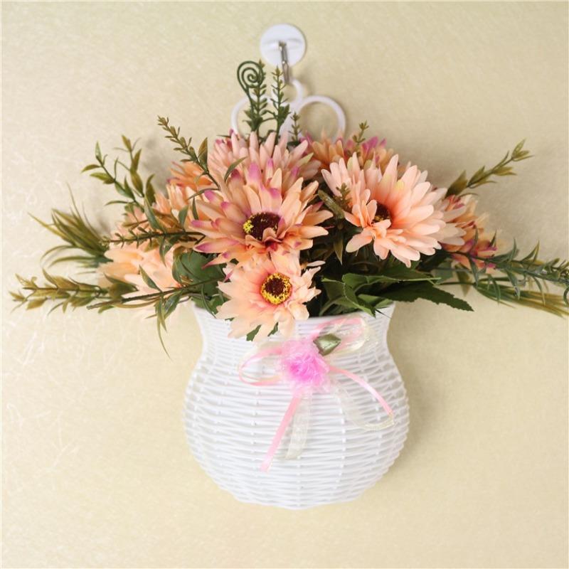 Hanging Flower Basket Garden Party Handmade DIY Vase Sundries Organizer Wall Hanging Artificial Rattan Home Decor Pots