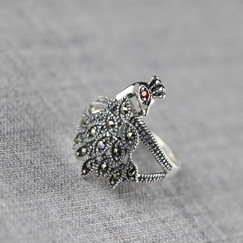 Изделия из серебра 925 пробы, новая женская открытая мода с павлином, открытое кольцо с марсельским камнем S925