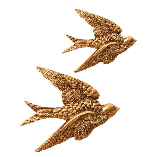 1/2Pcs Carving Swallow Wall Sculpture Decoration Golden Flying Bird Wall Art Home Bedroom Living Room Bathroom Wall Decorative Sign