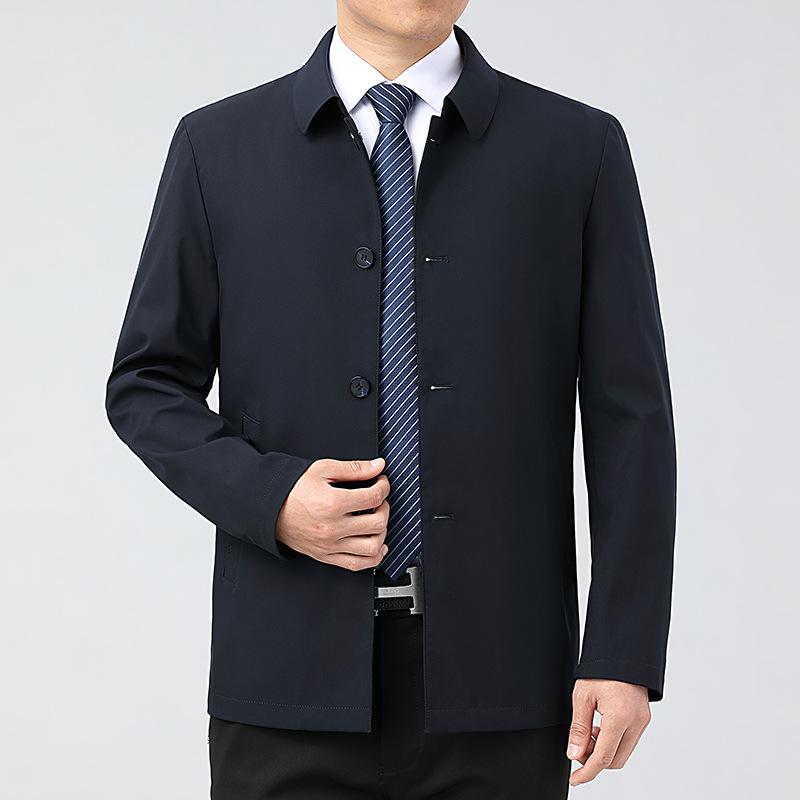 Мужское пальто из шелка тутового цвета с лацканами, весенние и осенние топы, высококачественные свободные повседневные куртки для мужчин среднего и пожилого возраста