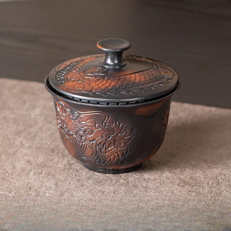 Jianshui Purple Pottery Gaiwan Dragon Handmade Household Kung Fu Tea Set Tea Bowl Tea Cup Tea Maker Tea Ceremony Tea Tureen