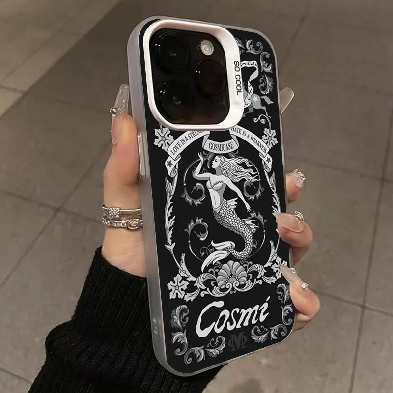 Ретро Купидон Русалка Чехол для телефона для iPhone 15 14 13 12 11 Pro Max X XS 7 8 Plus SE 2 3 Защитная крышка для объектива Гальванизированный чехол