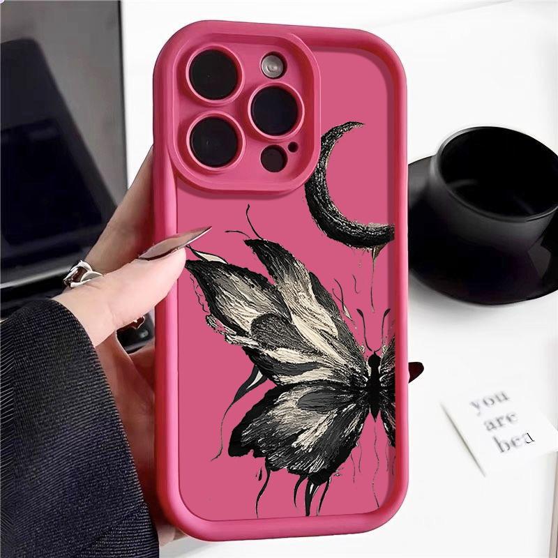 Модный чехол с рисунком луны и бабочки для iPhone 16 Pro Max 15 Plus 14 13 12 Pro 11 TPU мягкий матовый силиконовый противоударный защитный чехол для объектива телефона