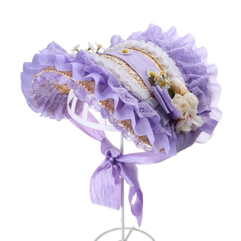Летняя шляпа-лолита Кружевные fascinator для женщин Вечеринка с чаепитием Солнцезащитная шляпа Викторианский чепчик