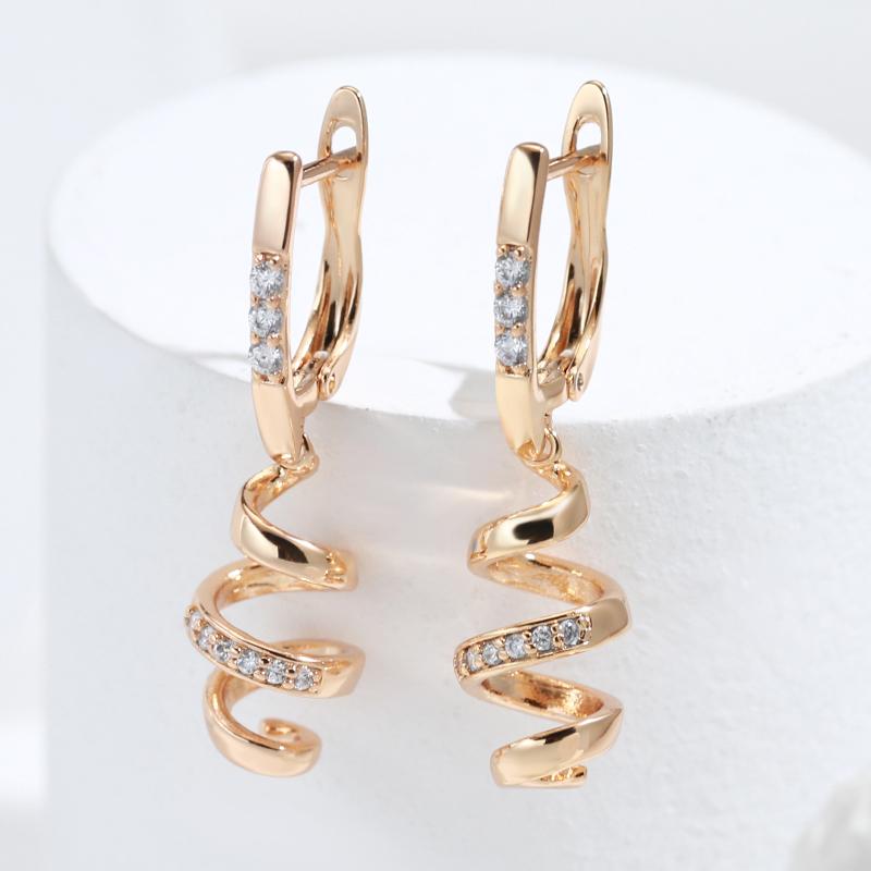 Micro Set Zircon Spiral Pendant Statement Earrings Women's Trendy Jewelry