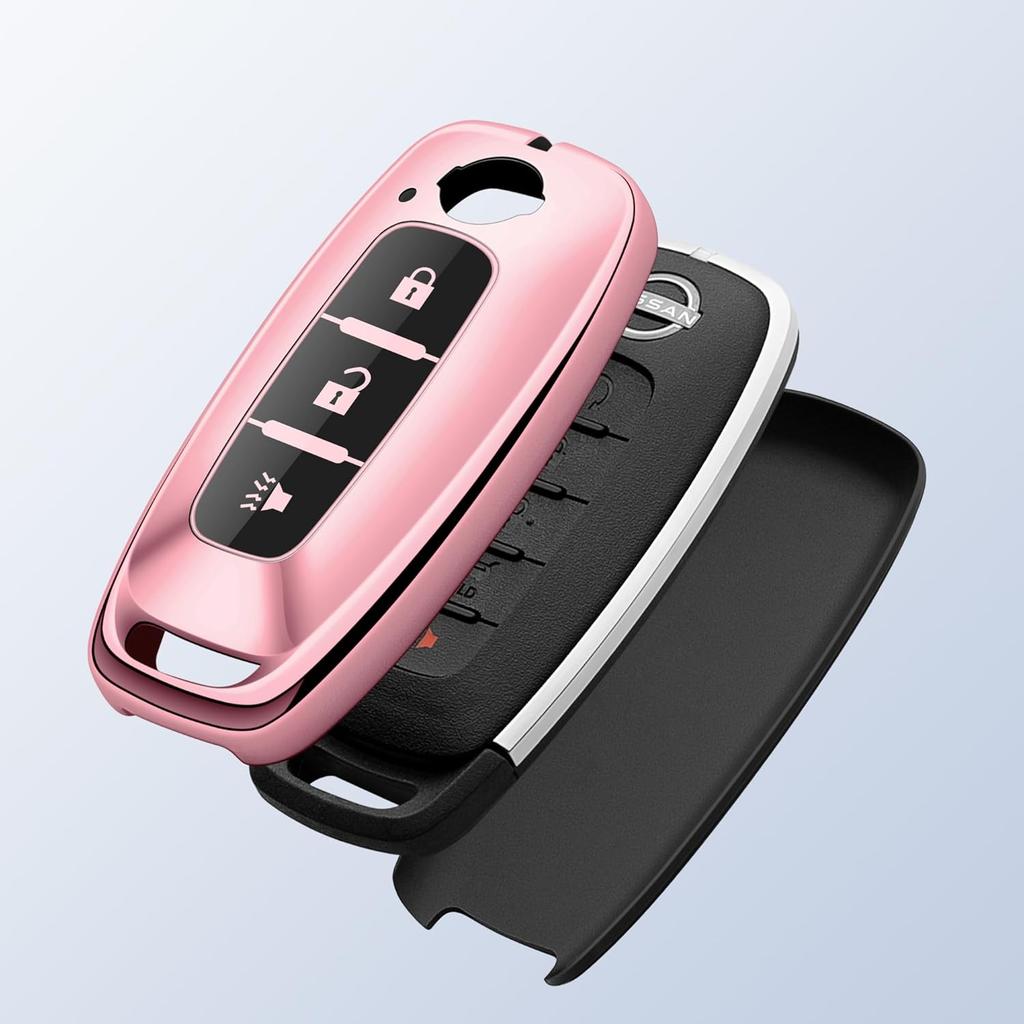 for Nissan Key Fob Cover 3 Buttons Car Key Case Sentra Kicks Pathfinder Rogue Ariya 2026 2025 2024  Accessories Pink