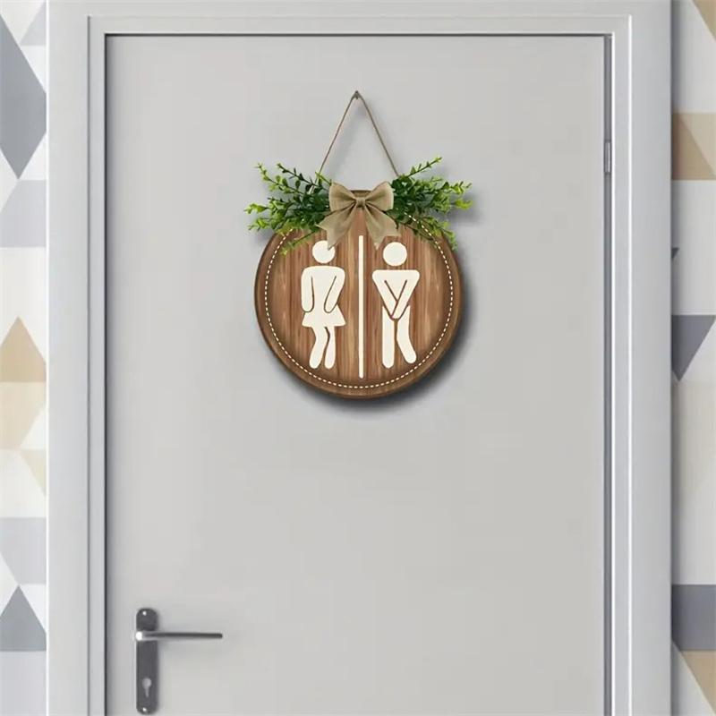 Деревенский венок, деревянный знак, настенный декор, круглые таблички, дверные знаки для прачечной, подвесной знак для ванной комнаты, унисекс, декор для туалета, забавный