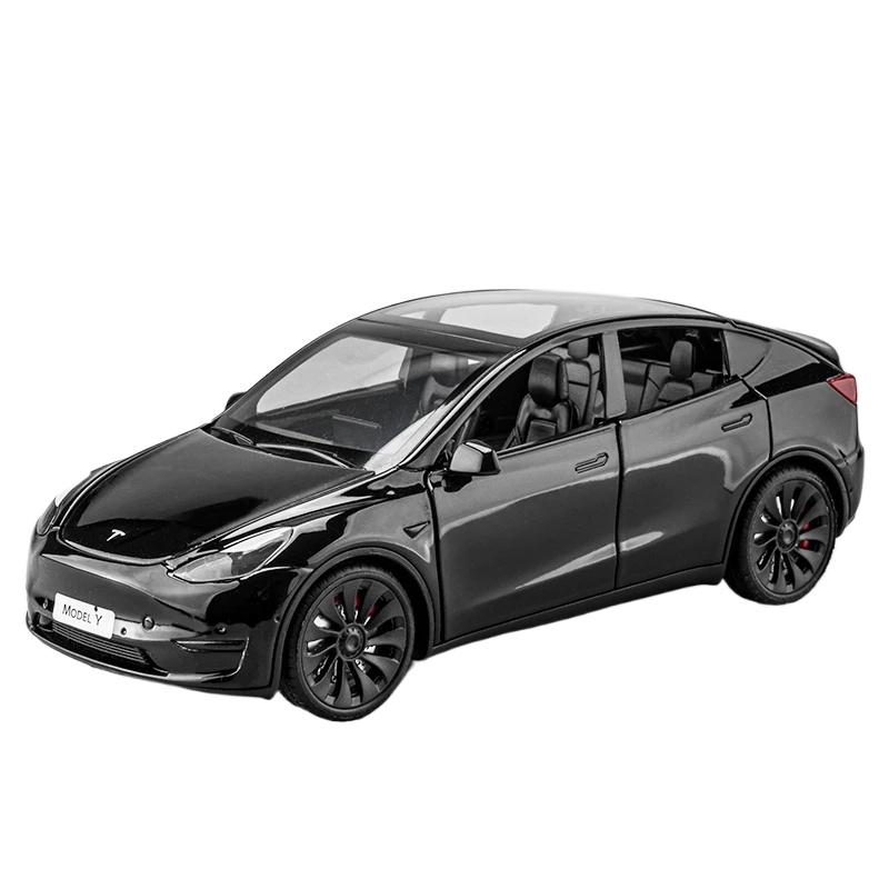1/24 Tesla Model Y с зарядным устройством, литая игрушечная модель автомобиля со звуком и светом, детский коллекционный подарок