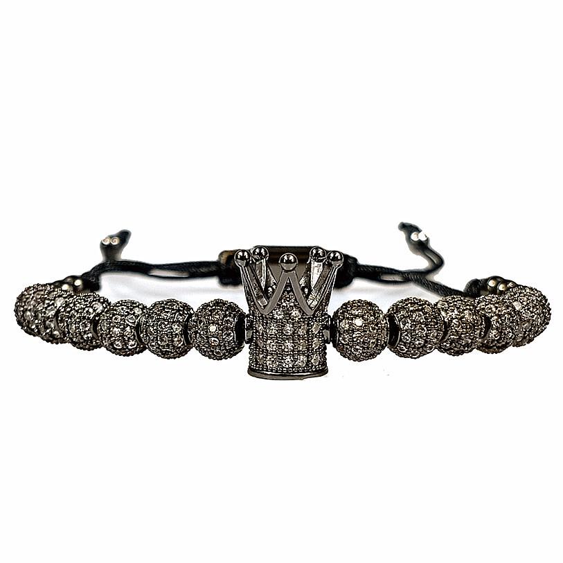 European Hot Item: 18K Color Retention Woven Bracelet with Micro-inlaid White Zirconia and Large Crown Copper Beads