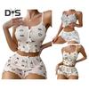 Женский пижамный комплект из 2 предметов с принтом, укороченный топ без рукавов и шорты, комплект одежды для сна, летние комплекты для отдыха в рубчик