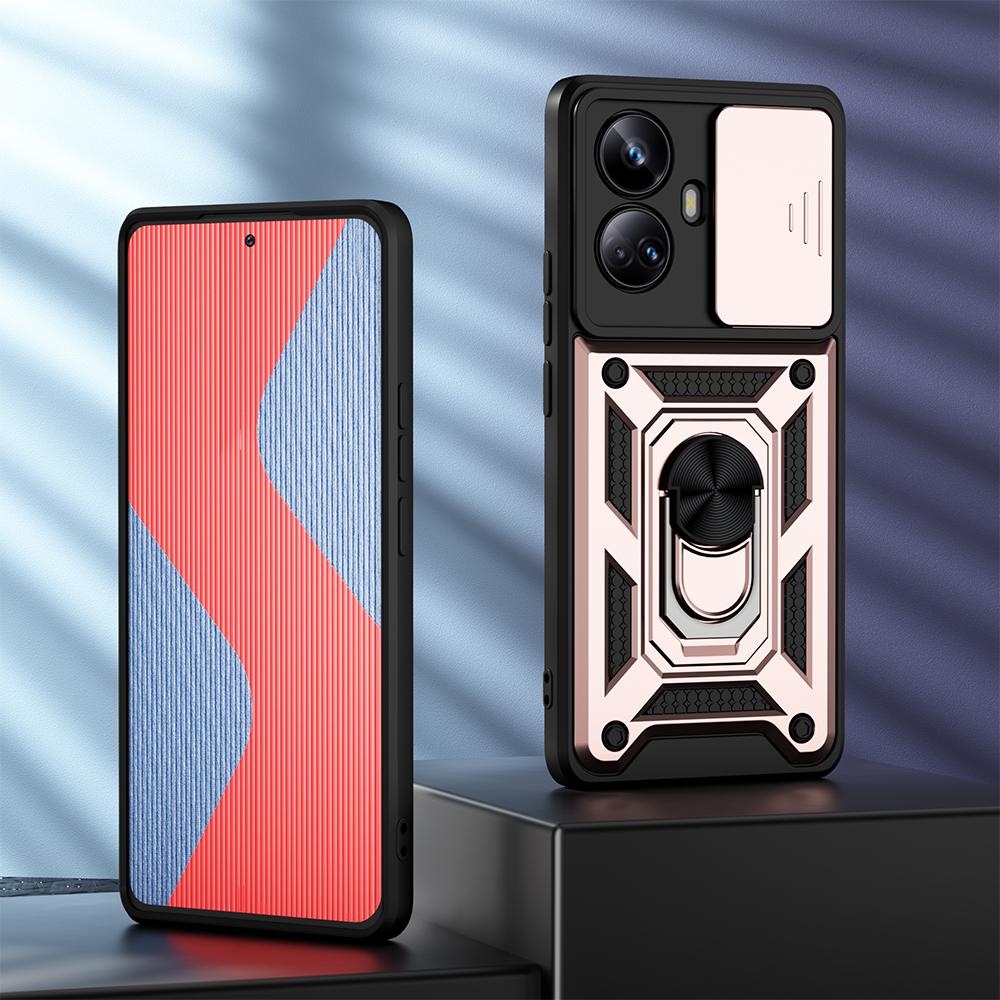 KEYSION Противоударный защитный чехол для Realme 10 Pro + 5G, защитное кольцо для объектива камеры с кольцом-подставкой, чехол для телефона для OPPO Realme 10 Pro