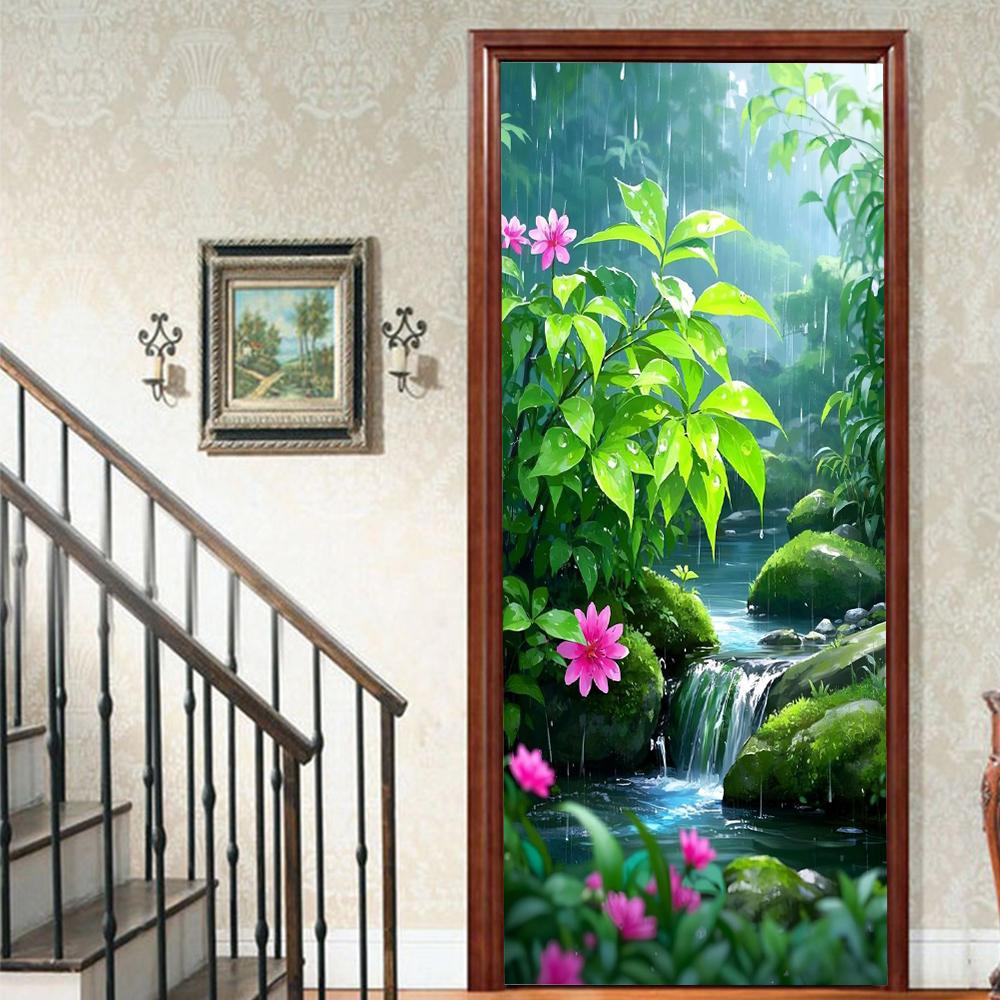 1Pcs Landscape Vinyl Door Sticker For Bedroom Home Decor Self Adhesive Removable Wall Decal Door Renovation Waterproof Poster