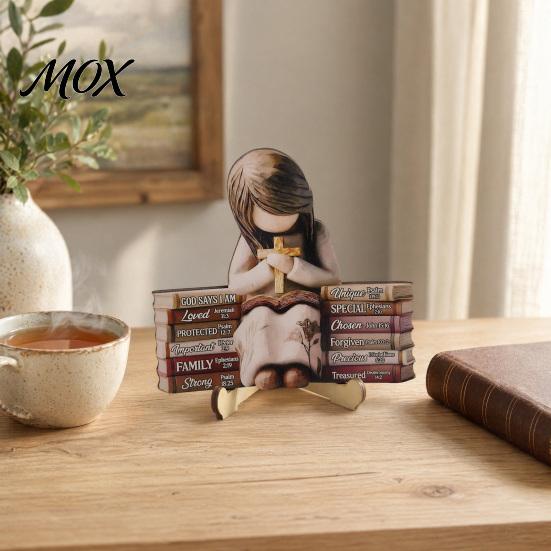 Wooden Girl Figurine for Bookshelf Reading Figurine, Stable Pastoral Style Statue Desktop Exquisite Decor Decor, Artistic Healing Ornament,