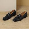 Krazing Pot Cow Leather Square Toe Thick Med Heels Spring Shoes Loafers Oxford Shoes Daily Wear Women Pumps