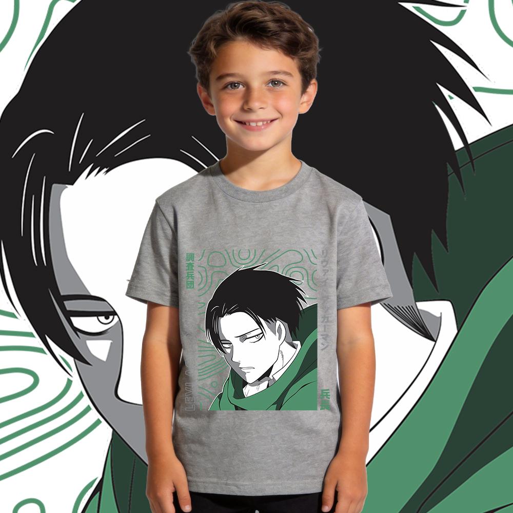 Aot Levi Anime Print Boys Girls Kids Cotton T Shirt Casual Short Sleeve Tee Top Soft Breathable Summer Clothing