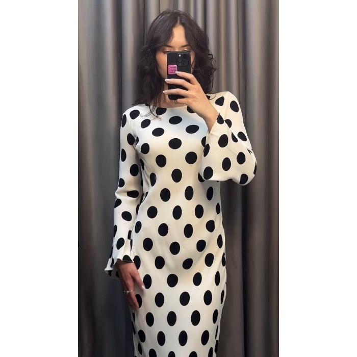 European and American women's clothing new fashion printing polka dots polka dots slim fit display casual dress long skirt