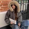 Плюшевая хлопковая куртка с плюшевой подкладкой, американское ретро, большой меховой воротник, капюшон, теплая короткая хлопковая куртка, тренд