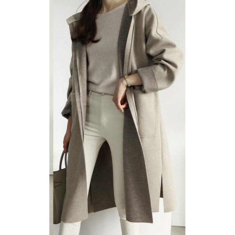 Новое весенне-осеннее свободное шерстяное женское пальто с капюшоном большого размера