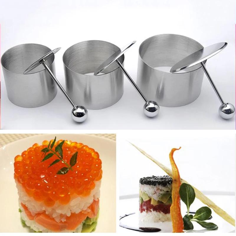 Stainless Steel Cold Dishes Shaping Molds with Pusher, Round Mousse Rings Set Salad Rice Mold - Kitchen Tools & Hotel Supplies