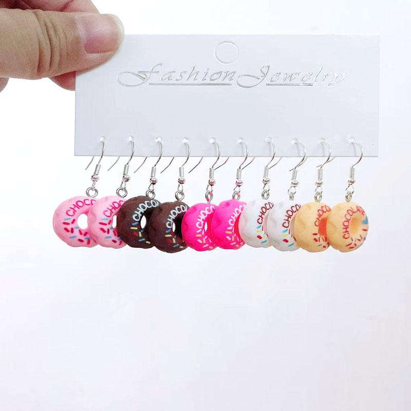 5 Pair Set Small Fresh Colored Resin Pendant Earrings Luminous Turtles Lollipop Ducks Rainbow Cat's Paws Dices Earrings Female
