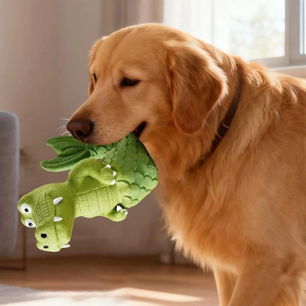 Natural Latex Latex Chew Toy Green Color Plush Crocodile Toy Squeaky Alligator Dog Toy  Pet Biting