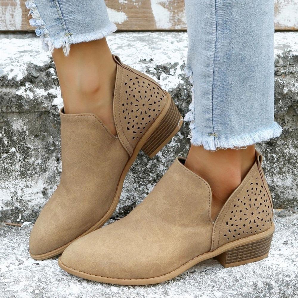 Женские ботильоны с V-образным вырезом до щиколотки, туфли с массивным каблуком и острым носком с вырезами, женская обувь