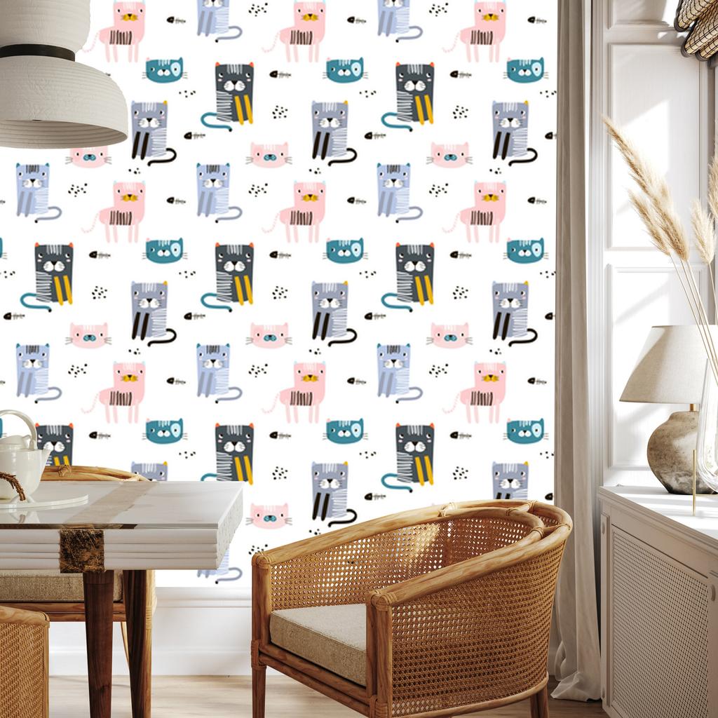 Wallpaper Colorful funny kittens fairy tale 3D for living room and bedroom 50x1000