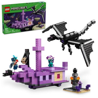 LEGO Minecraft Ender Dragon и End Ship Building Set Видеоигра Игрушка с 2 Minecraft Минифигурками Игрушечный Дракон Игровой Набор Действие для Детей Подарок На День Рождения