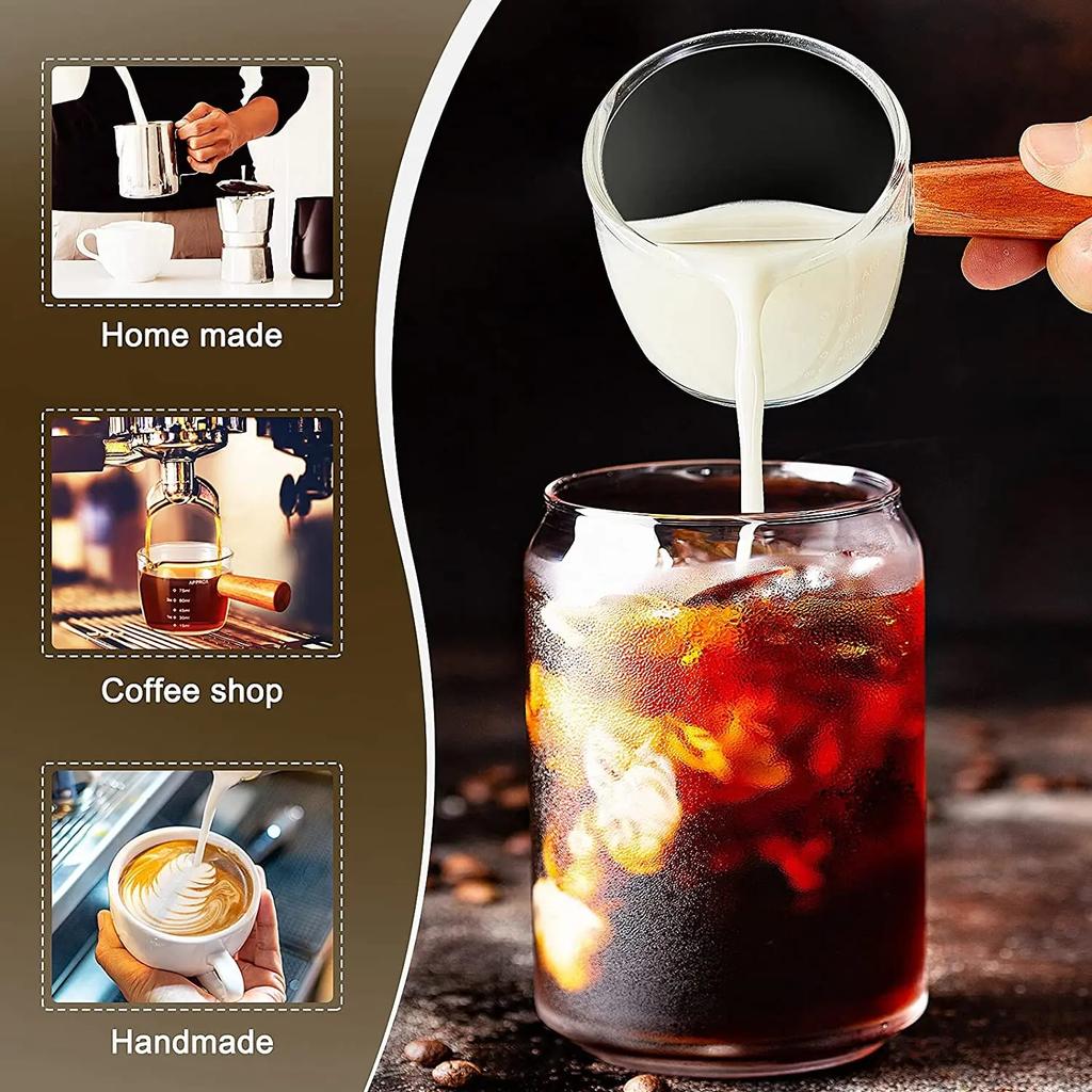 50ml Glass Measuring Cup DIY Wood Handle Glass Espresso Measuring Cup Milk Coffee Clear Jug Coffee Supplies Kitchen Measure Mug