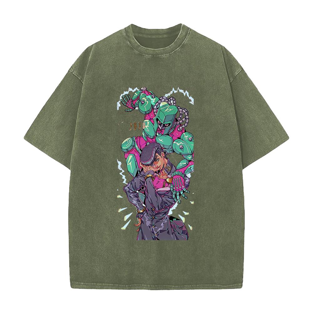 Аниме JoJo's Bizarre Adventure Хигашиката Джоске Графическая Футболка Мужская Повседневная Хлопковая Футболка Винтажная Стиранная Футболка Харадзюку Топы